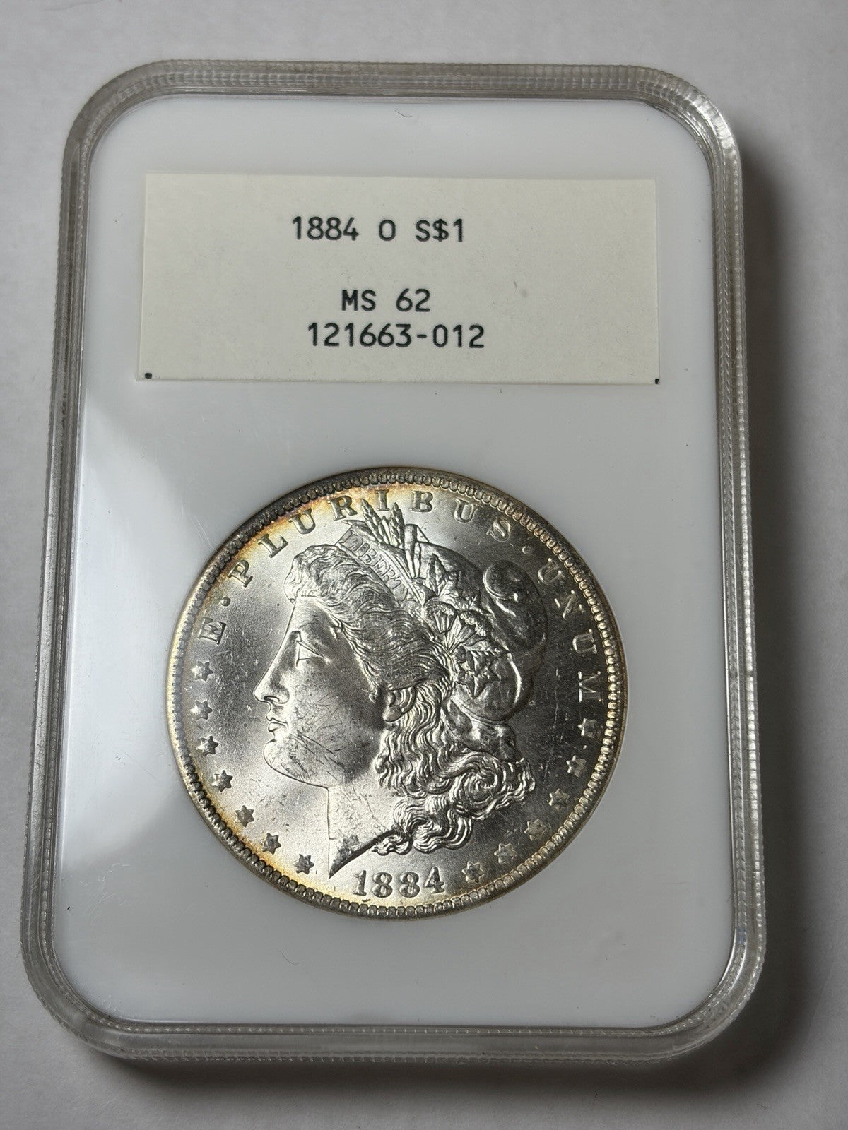1884-O NGC MS62 Morgan Silver Dollar White Label Fatty 121XXX Early Holder