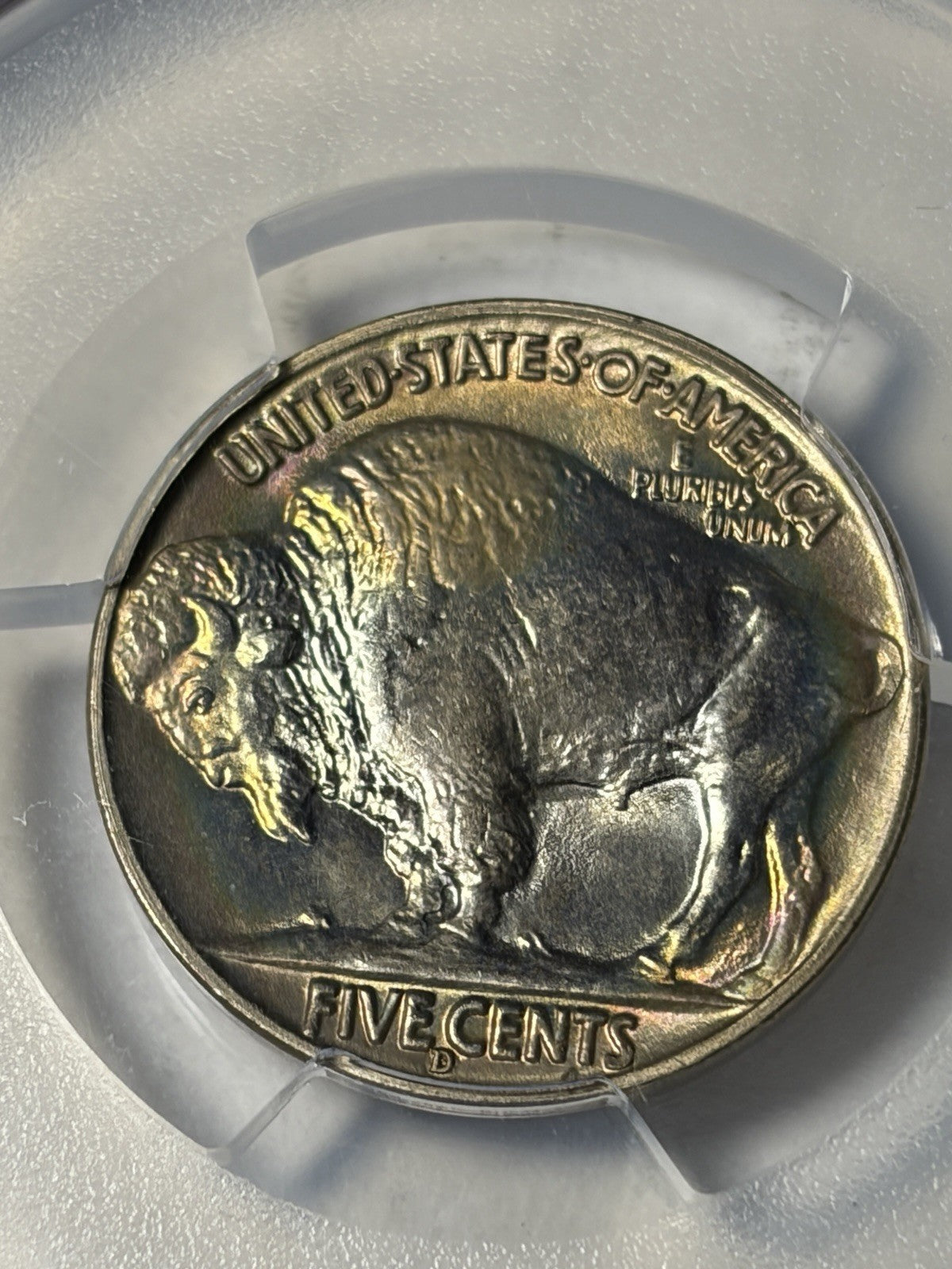 1938-D/S PCGS MS67+ Buffalo Nickel Rainbow Toned