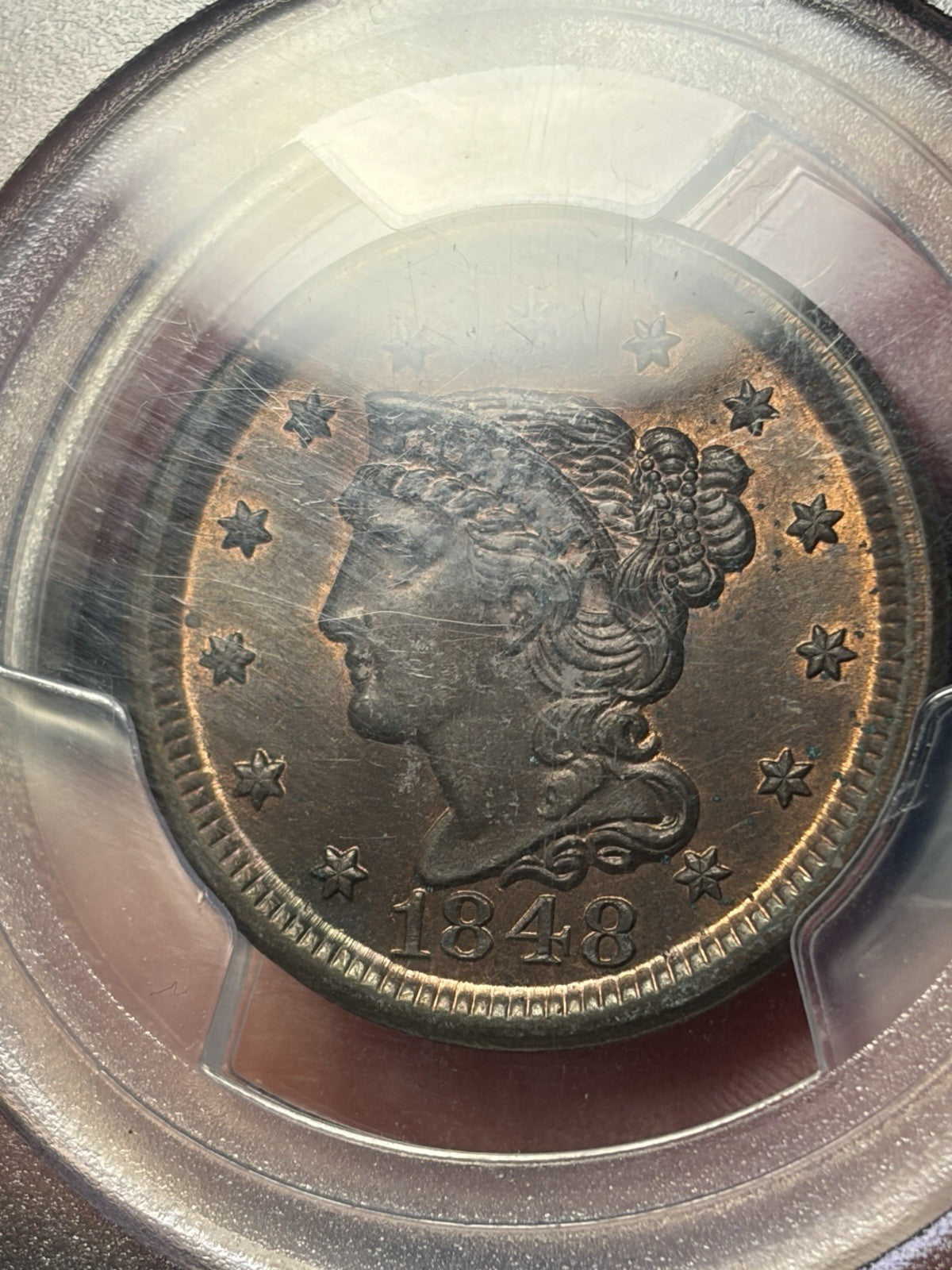 1848 PCGS MS65 RB CAC Braided Hair Large Cent