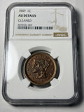 1849 NGC AU Details Braded Hair Large Cent