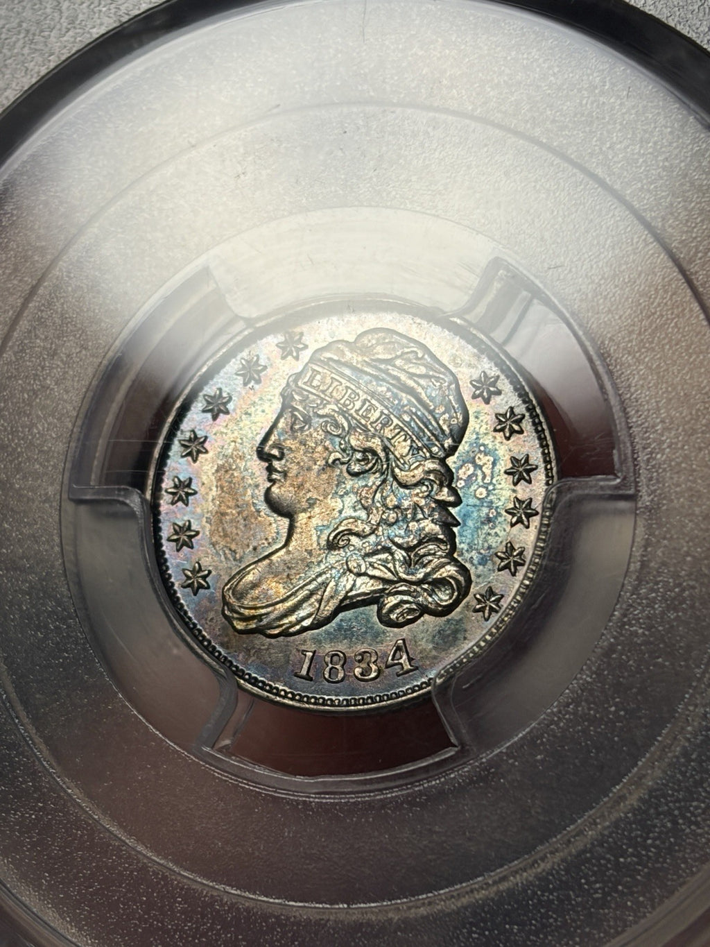1834 PCGS MS61 Large 4 Capped Bust Silver Dime Toned
