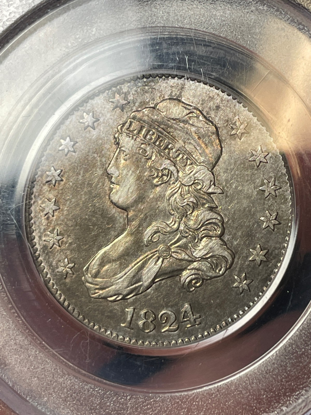1824/2 PCGS XF45 Capped Bust Quarter High Grade Older Blue Holder