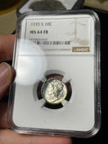 1935-S NGC MS64 FB Mercury Silver Dime Flashy Toned