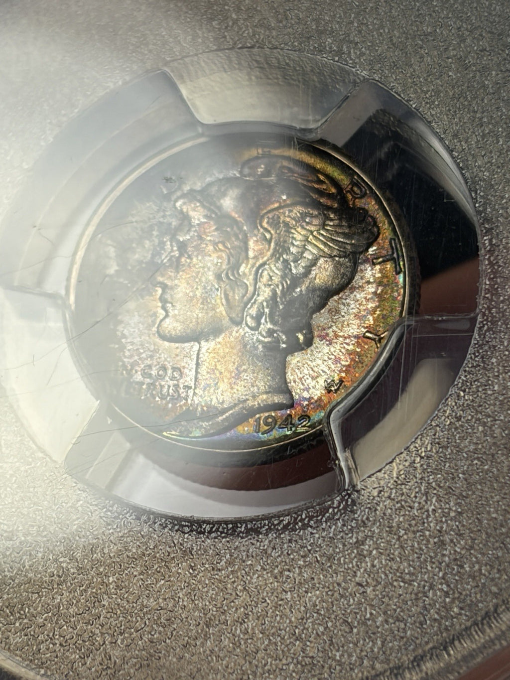 1942-D PCGS MS68 FB CAC Mercury Silver Dime Toned Toning