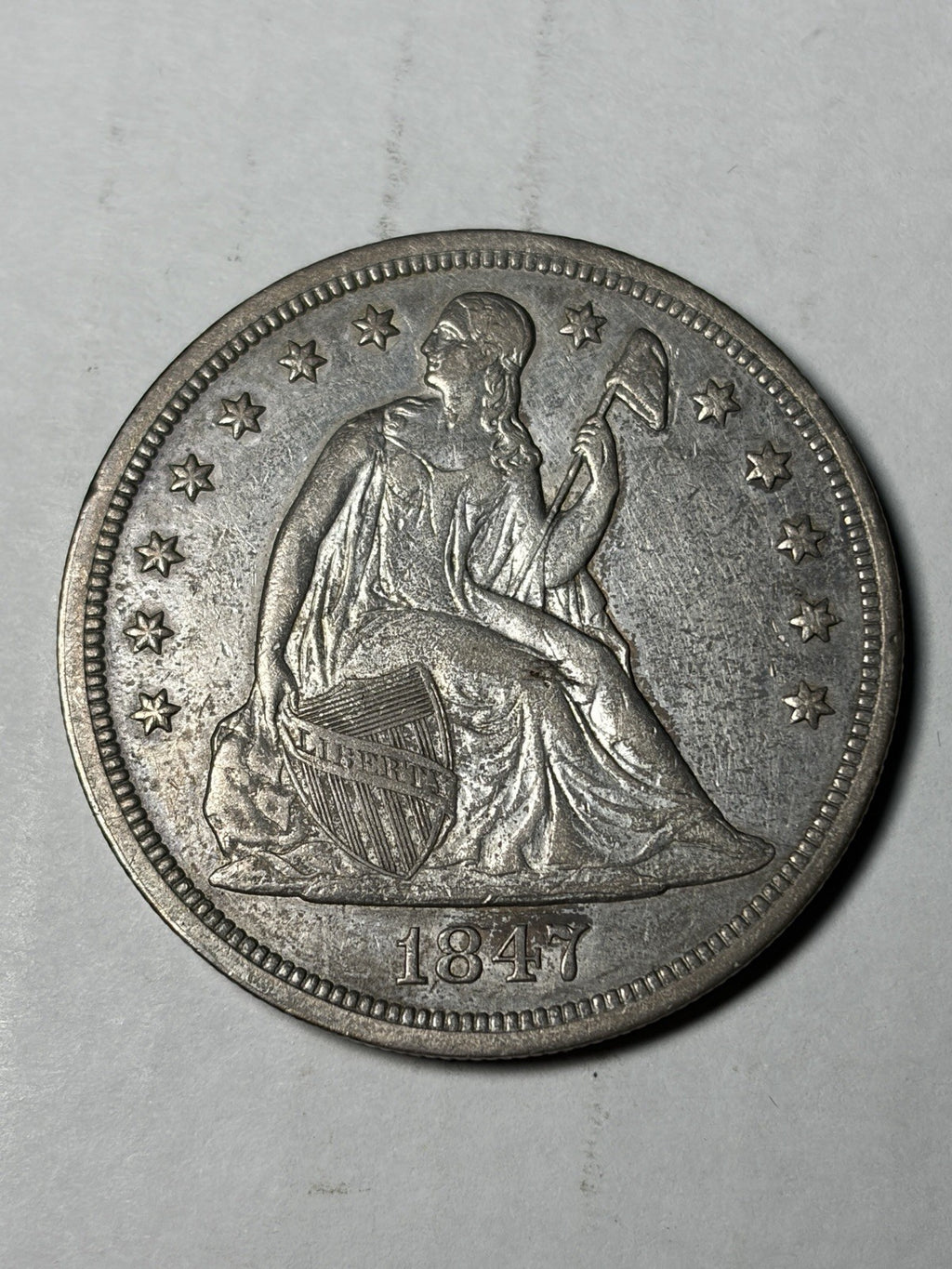1847 Seated Liberty Silver Dollar Details