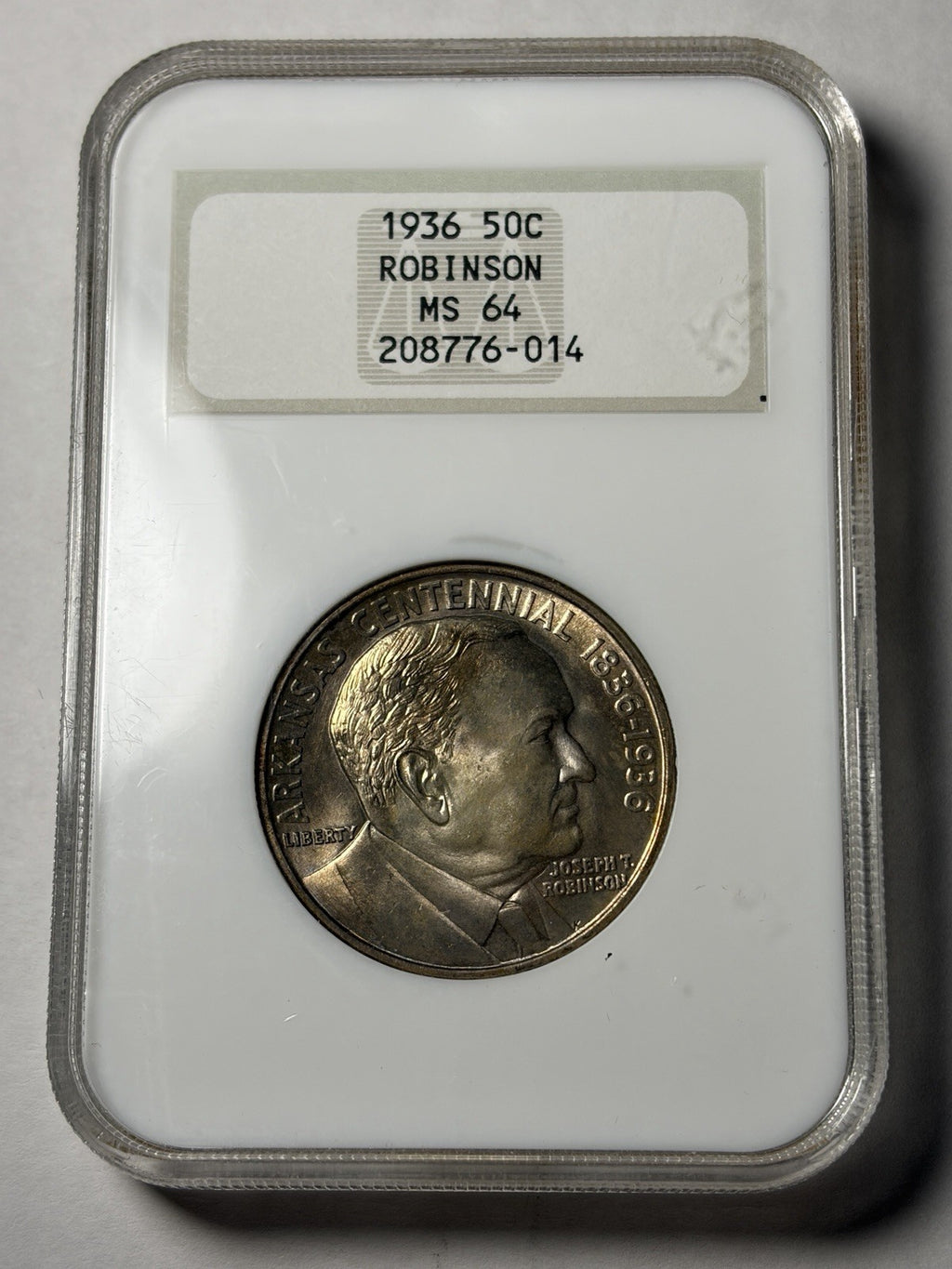 1936 NGC MS64 Robinson Arkansas Commemorative Half Dollar Toned Old Fatty Holder