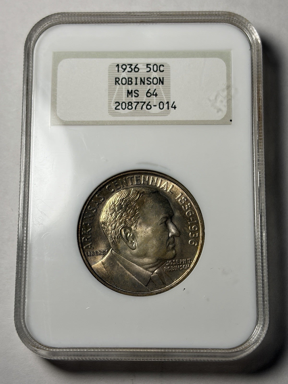 1936 NGC MS64 Robinson Arkansas Commemorative Half Dollar Toned Old Fatty Holder