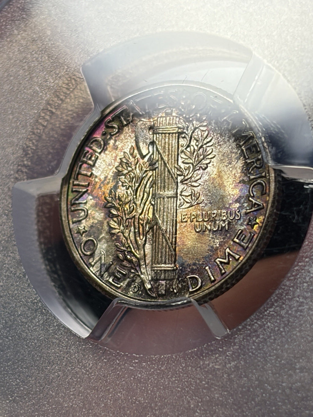 1942-D PCGS MS68 FB CAC Mercury Silver Dime Toned Toning