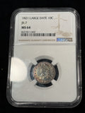 1821 NGC MS64 Large Date Capped Bust Dime JR-7