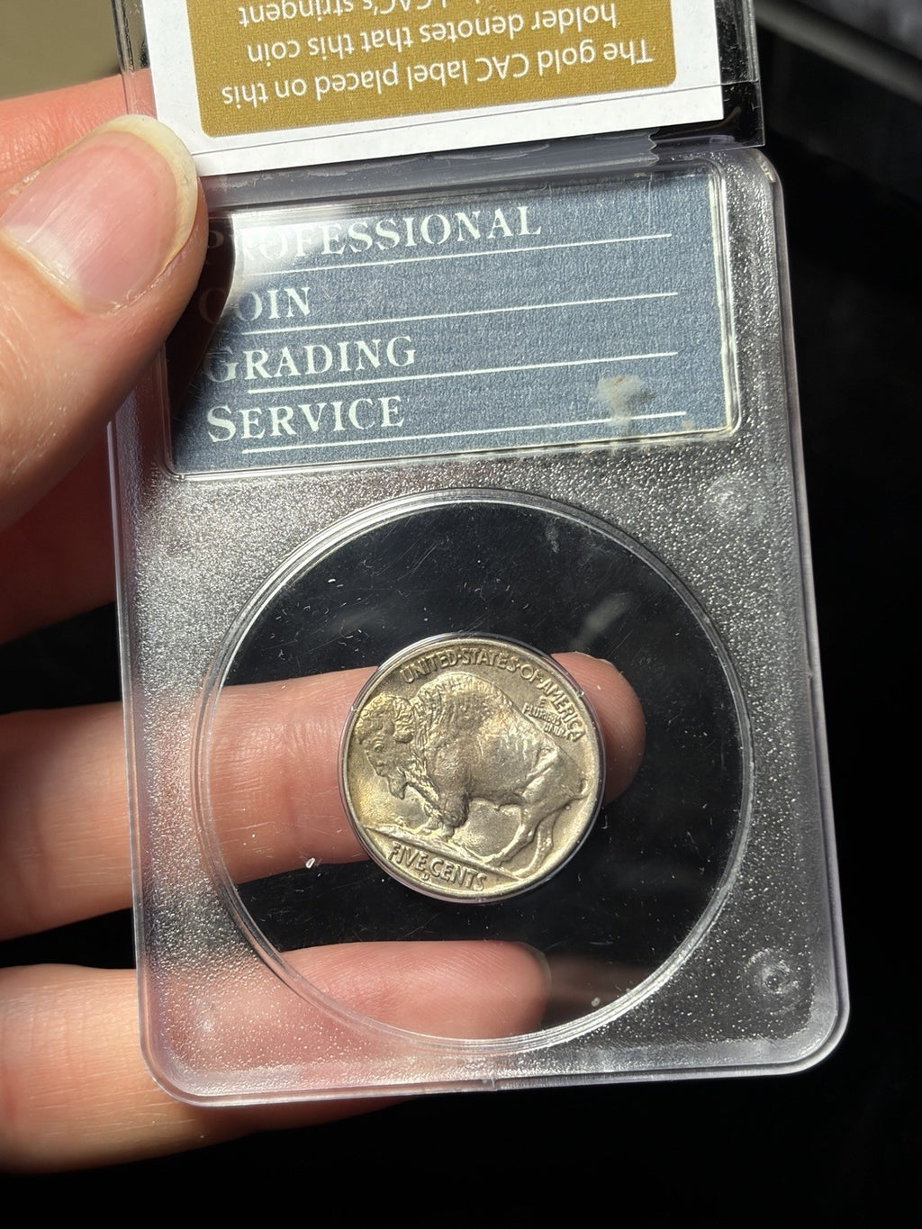 1937-D PCGS MS65 GOLD CAC Buffalo Nickel Rattler Holder