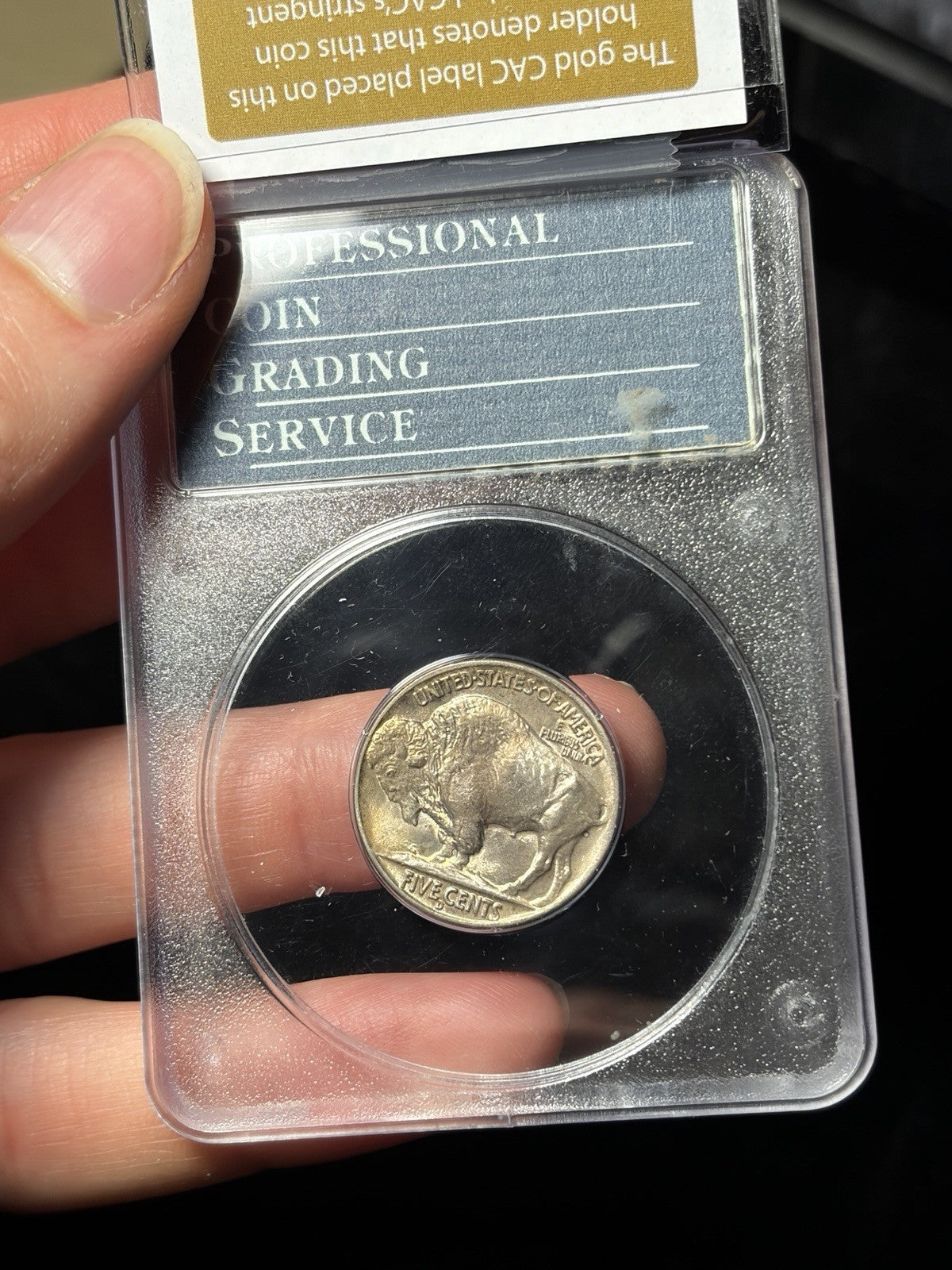 1937-D PCGS MS65 GOLD CAC Buffalo Nickel Rattler Holder