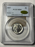 1937 PCGS MS66 GOLD CAC Buffalo Nickel Old Holder