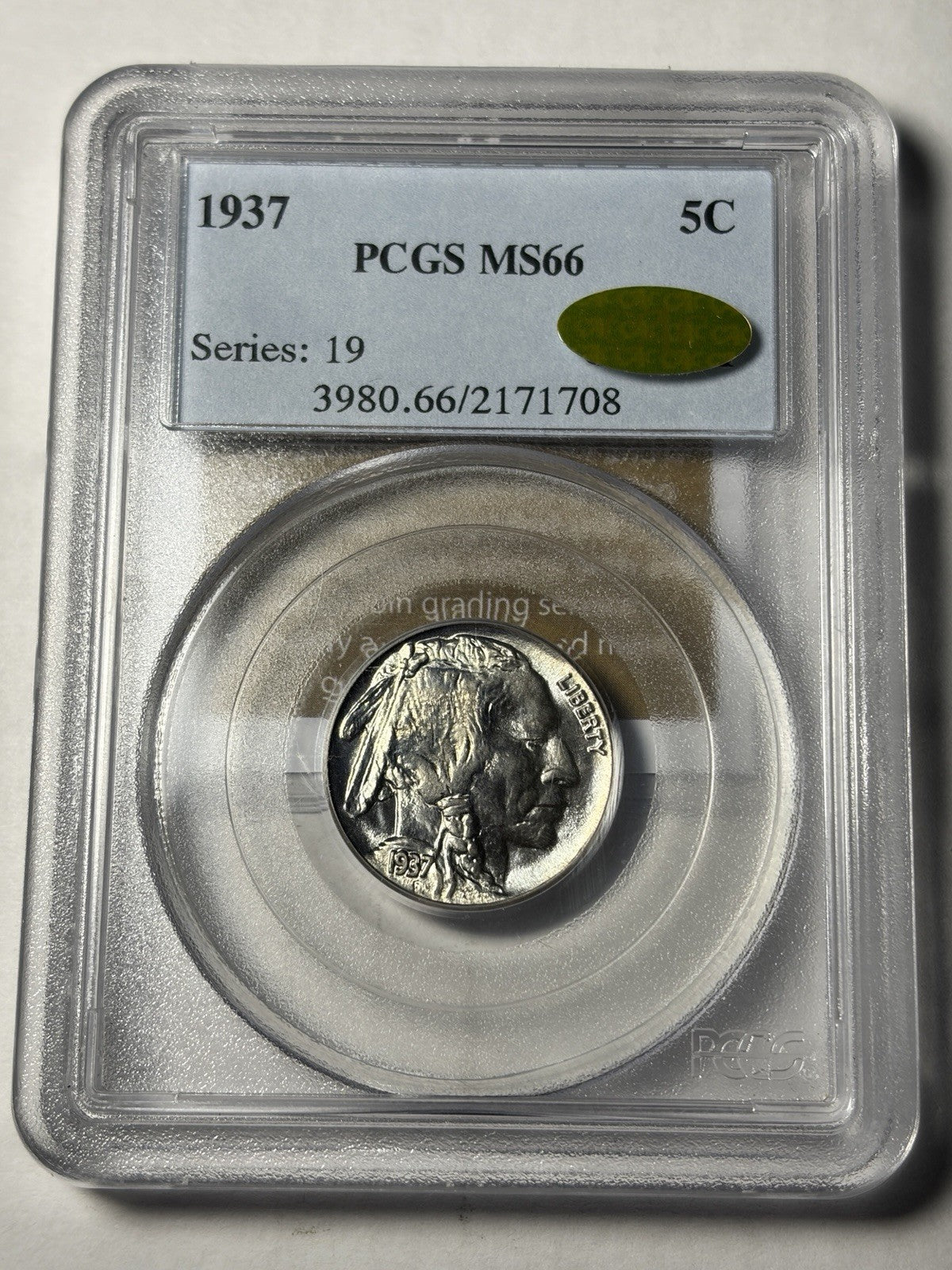 1937 PCGS MS66 GOLD CAC Buffalo Nickel Old Holder