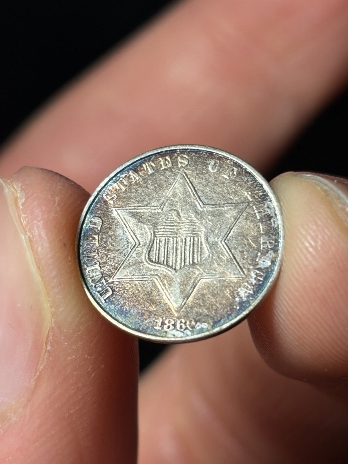 1860 Three Cent Silver 3CS Toned Toning Details