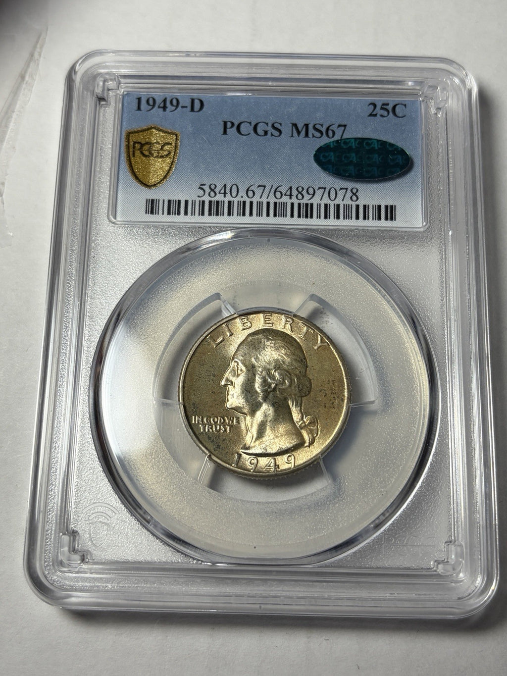1949-D PCGS MS67 CAC Washington Silver Quarter Toned