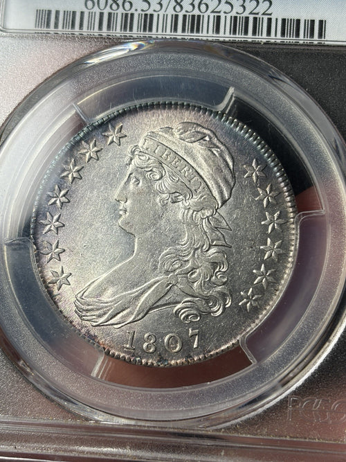 1807 PCGS AU53 Capped Bust Half Dollar Large Stars 50/20 Toned