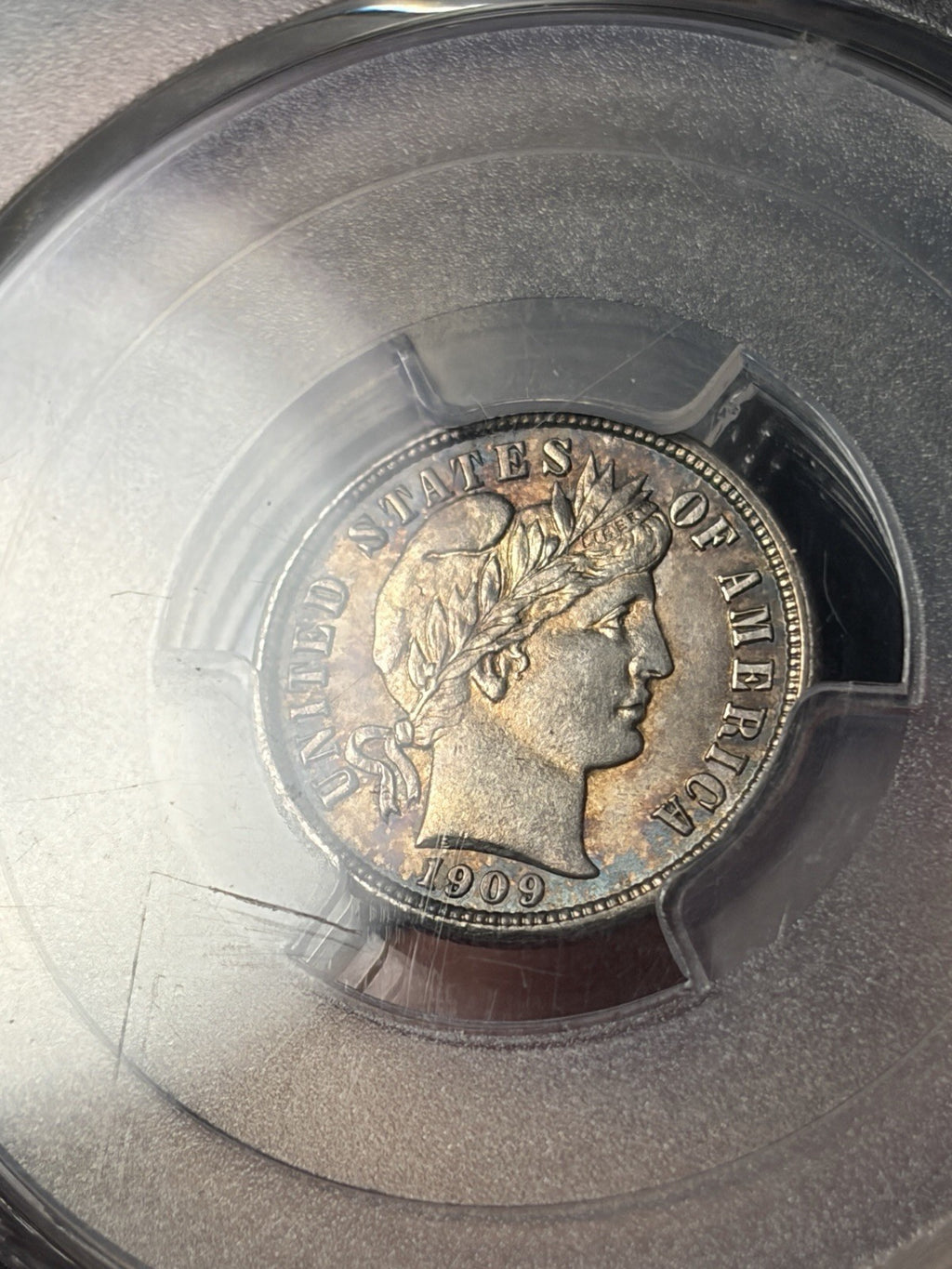 1909-D PCGS MS62 CAC Barber Dime Toned