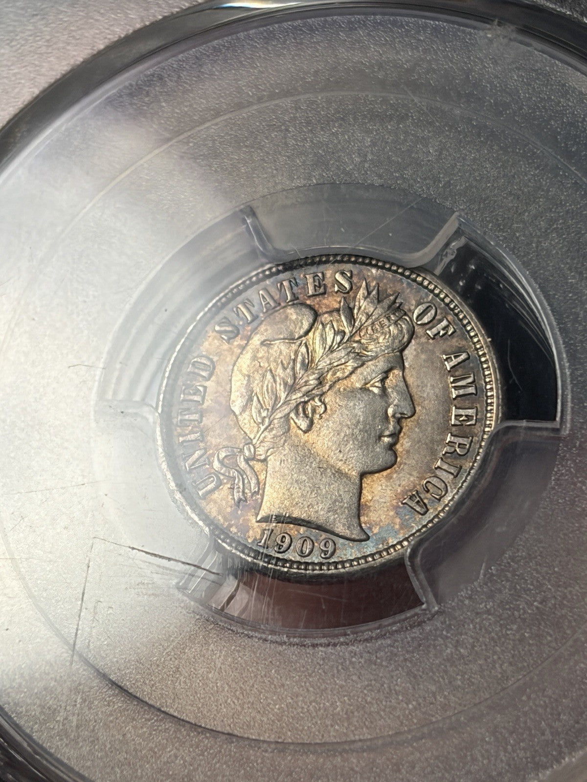 1909-D PCGS MS62 CAC Barber Dime Toned