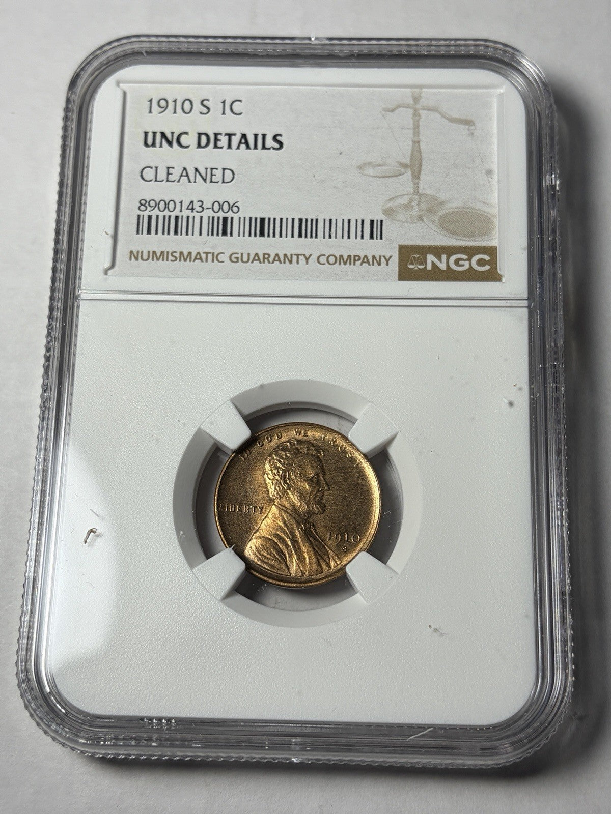 1910-S NGC UNC Details Lincoln Wheat Cent