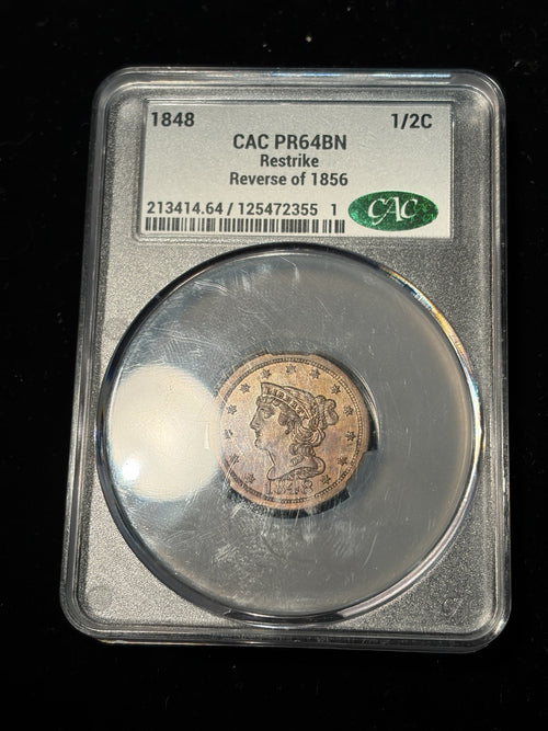 1848 CACG PR64 BN Braided Hair Half Cent Restrike Reverse 1856