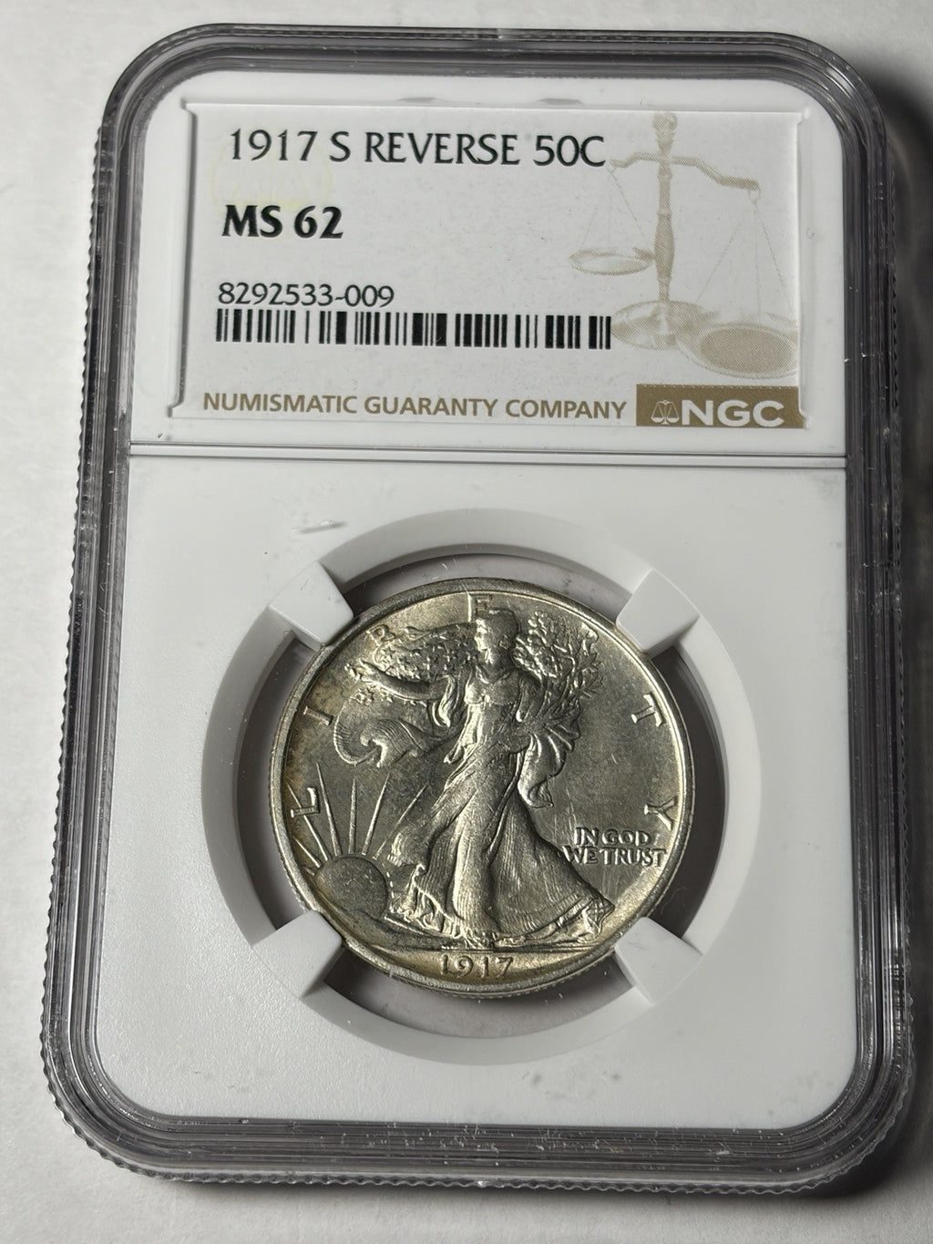 1917-S NGC MS62 Reverse Mint Mark Walking Liberty Half Dollar