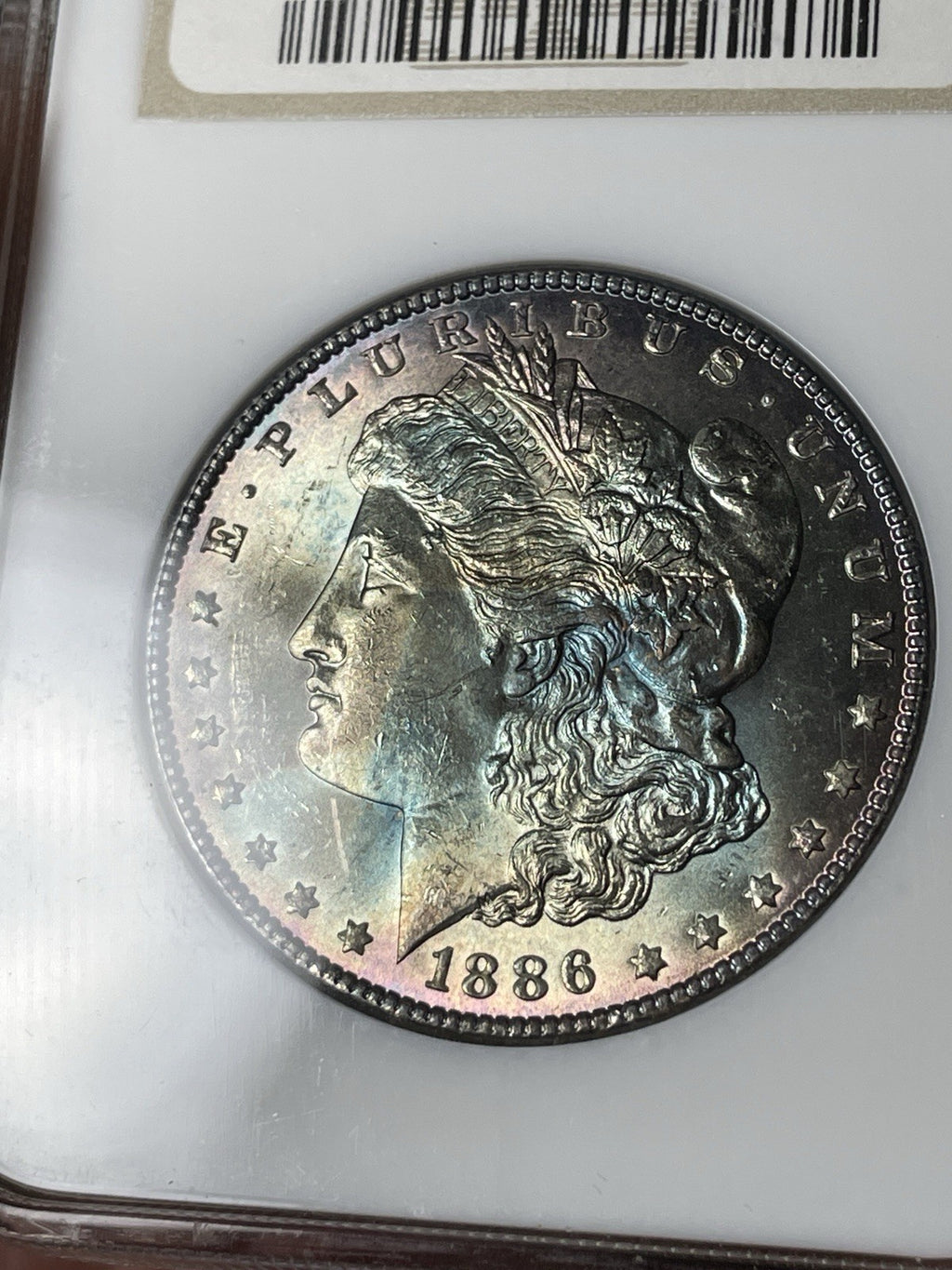 1886 NGC MS63 Morgan Silver Dollar End Of Roll Toning Old Fatty Holder