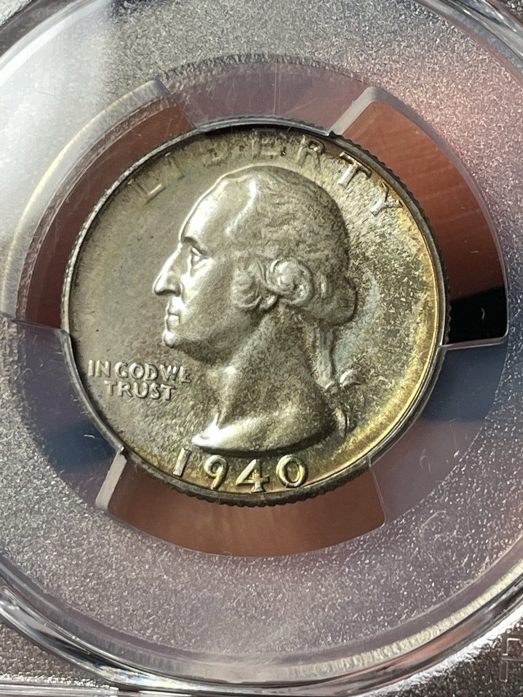 1940 PCGS PR67+ CAC Washington Silver Quarter Toned