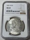 1921-D NGC MS64 Morgan Silver Dollar