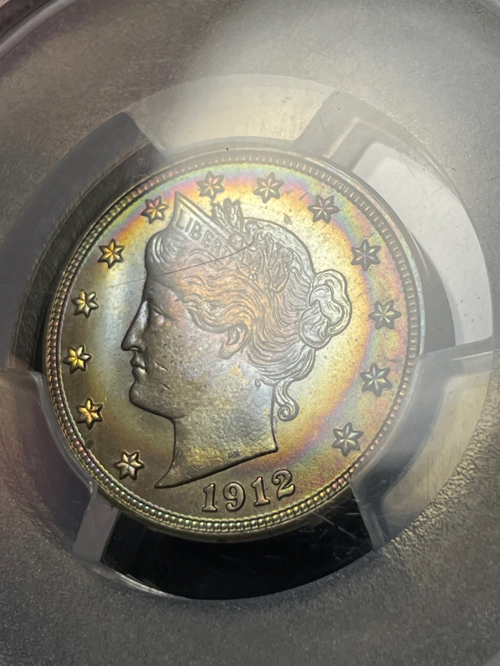 1912-S PCGS MS66 Liberty V Nickel Key Date Rainbow Toning WOW!