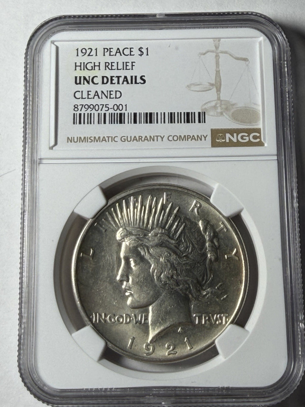 1921 NGC UNC Details High Relief Peace Dollar