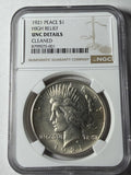 1921 NGC UNC Details High Relief Peace Dollar