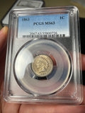 1863 PCGS MS63 Copper Nickel Indian Head Cent Toned
