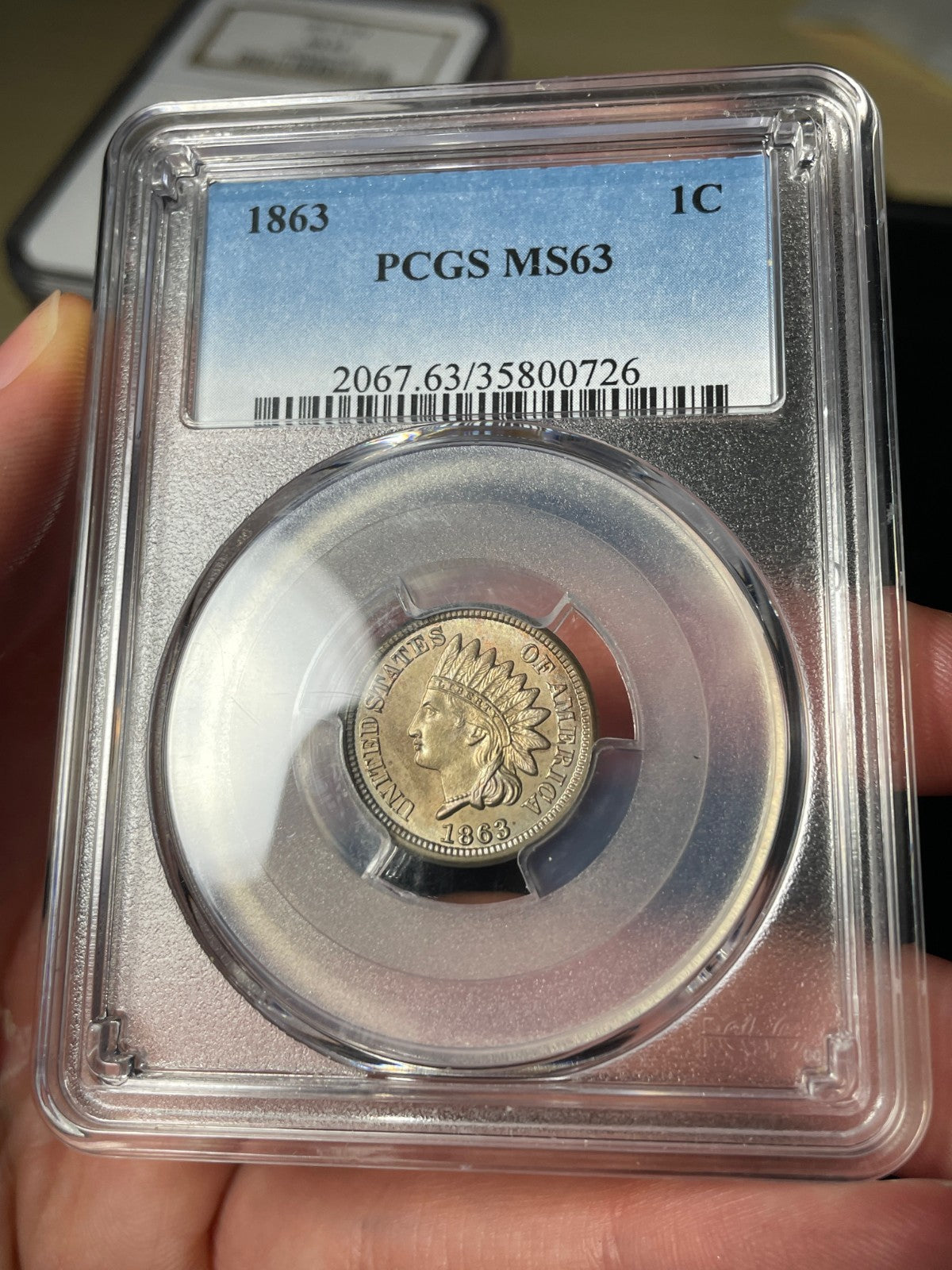 1863 PCGS MS63 Copper Nickel Indian Head Cent Toned