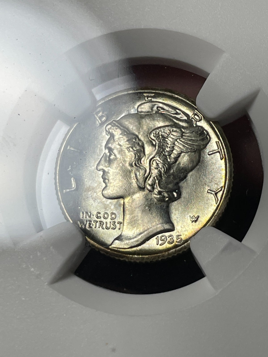 1935-S NGC MS64 FB Mercury Silver Dime Flashy Toned