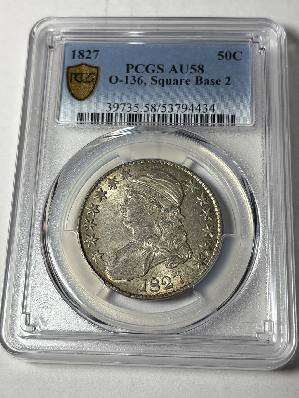 1827 PCGS AU58 Capped Bust Half Dollar O-136 Square Base 2