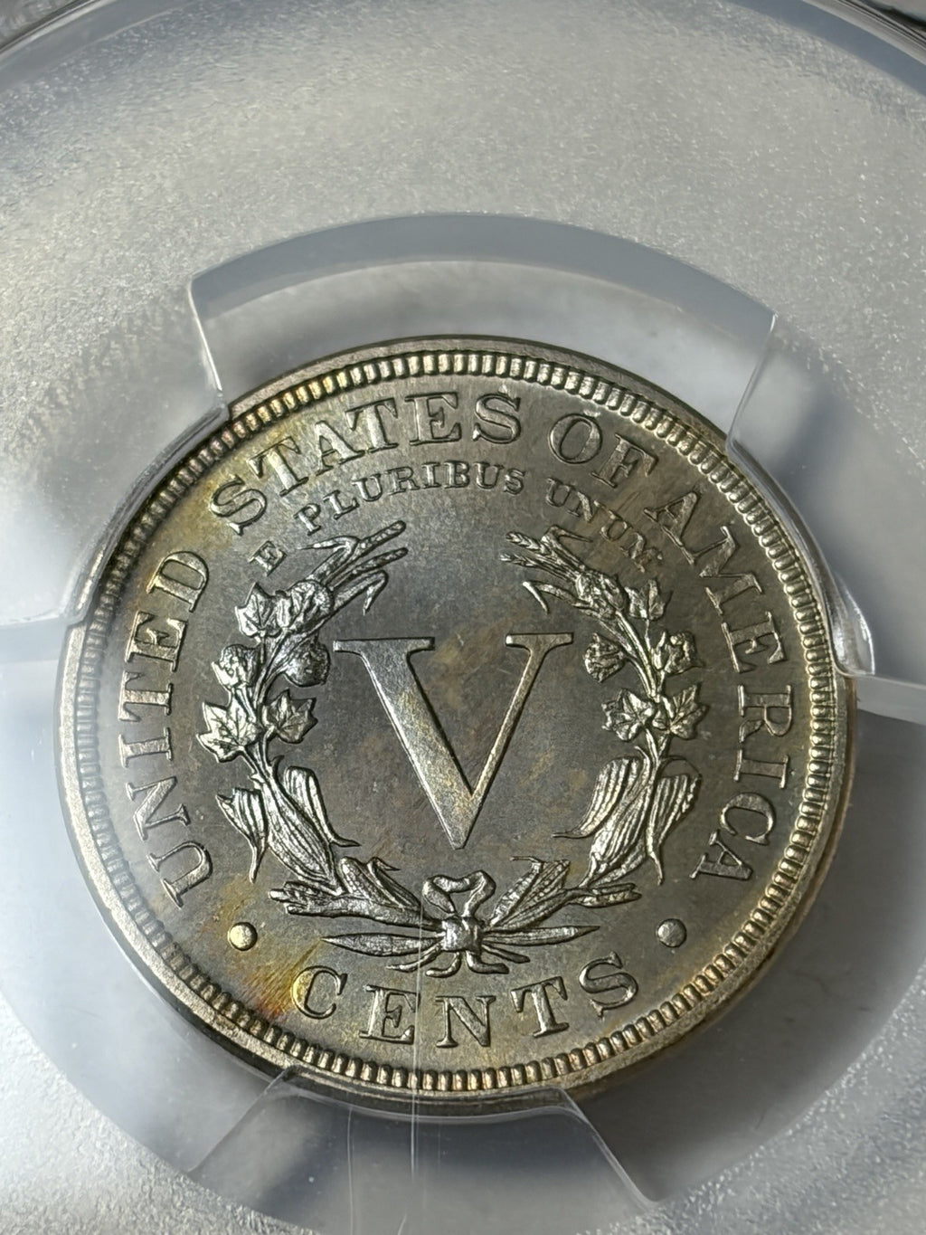 1889 PCGS PR66 CAC Liberty V Nickel Rainbow Toned
