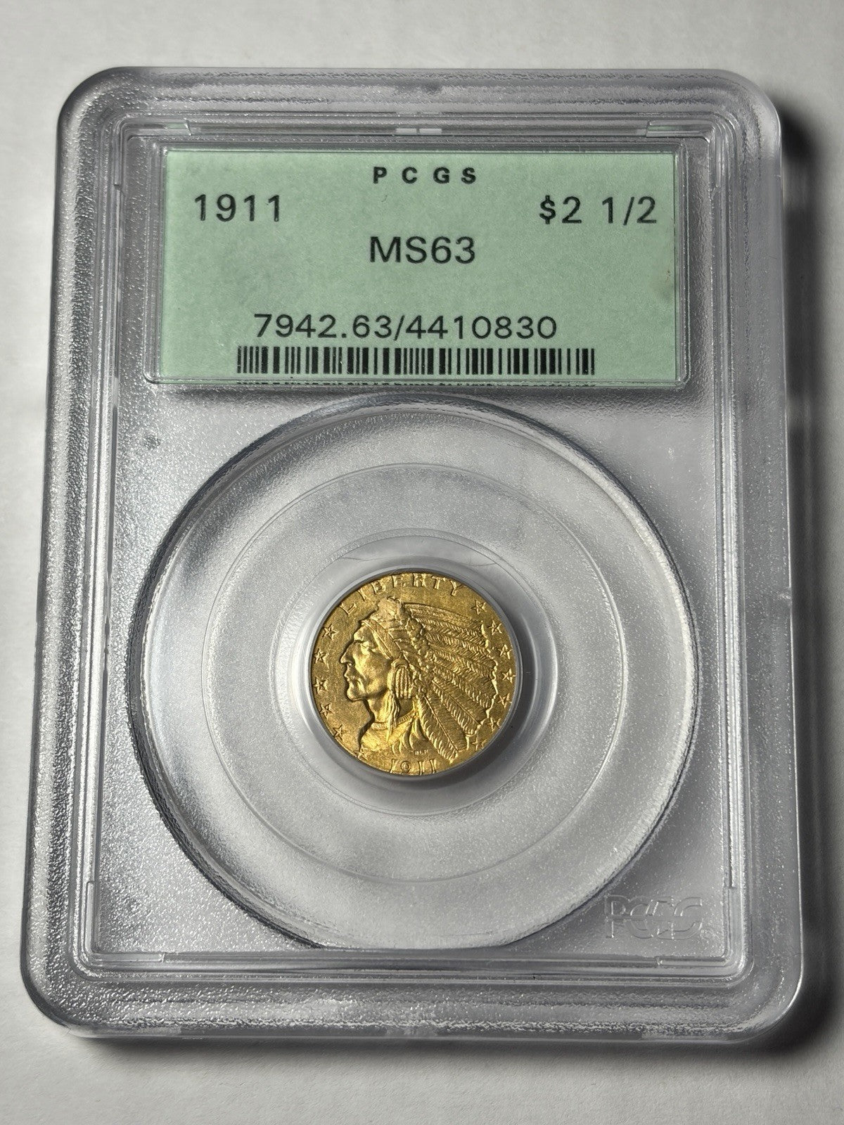 1911 PCGS MS63 Indian Head Gold Quarter Eagle $2.5 OGH Old Holder