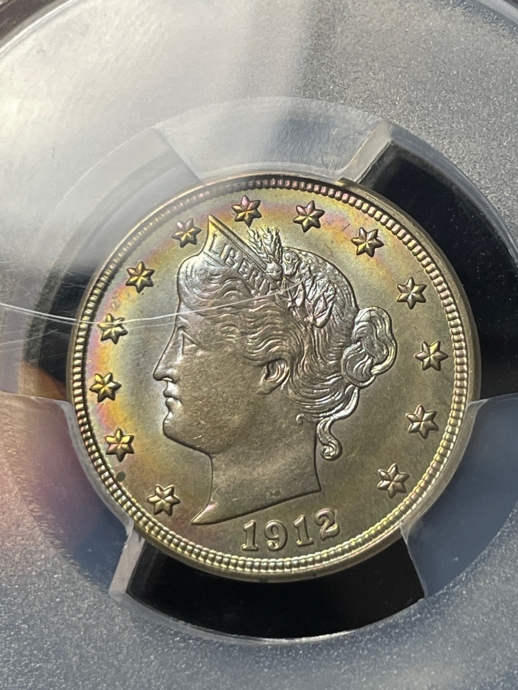 1912-S PCGS MS66 Liberty V Nickel Key Date Rainbow Toning WOW!