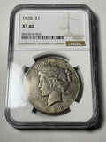 1928 NGC XF40 Peace Silver Dollar
