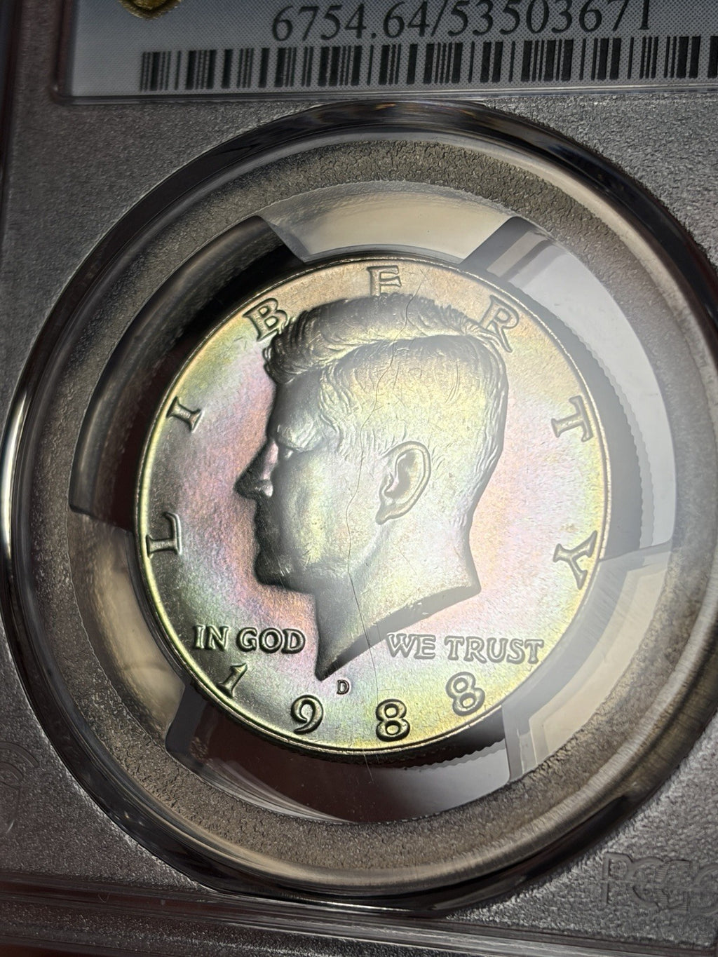 1988-D PCGS MS64 Kennedy Half Dollar Rainbow Neon Toning