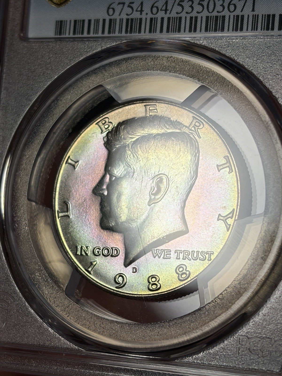 1988-D PCGS MS64 Kennedy Half Dollar Rainbow Neon Toning