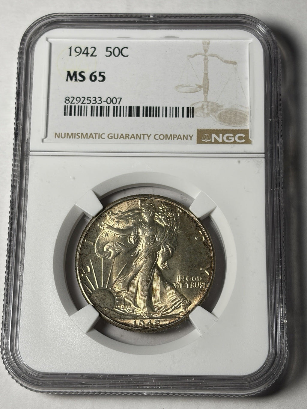 1942 NGC MS65 Walking Liberty Half Dollar Toned