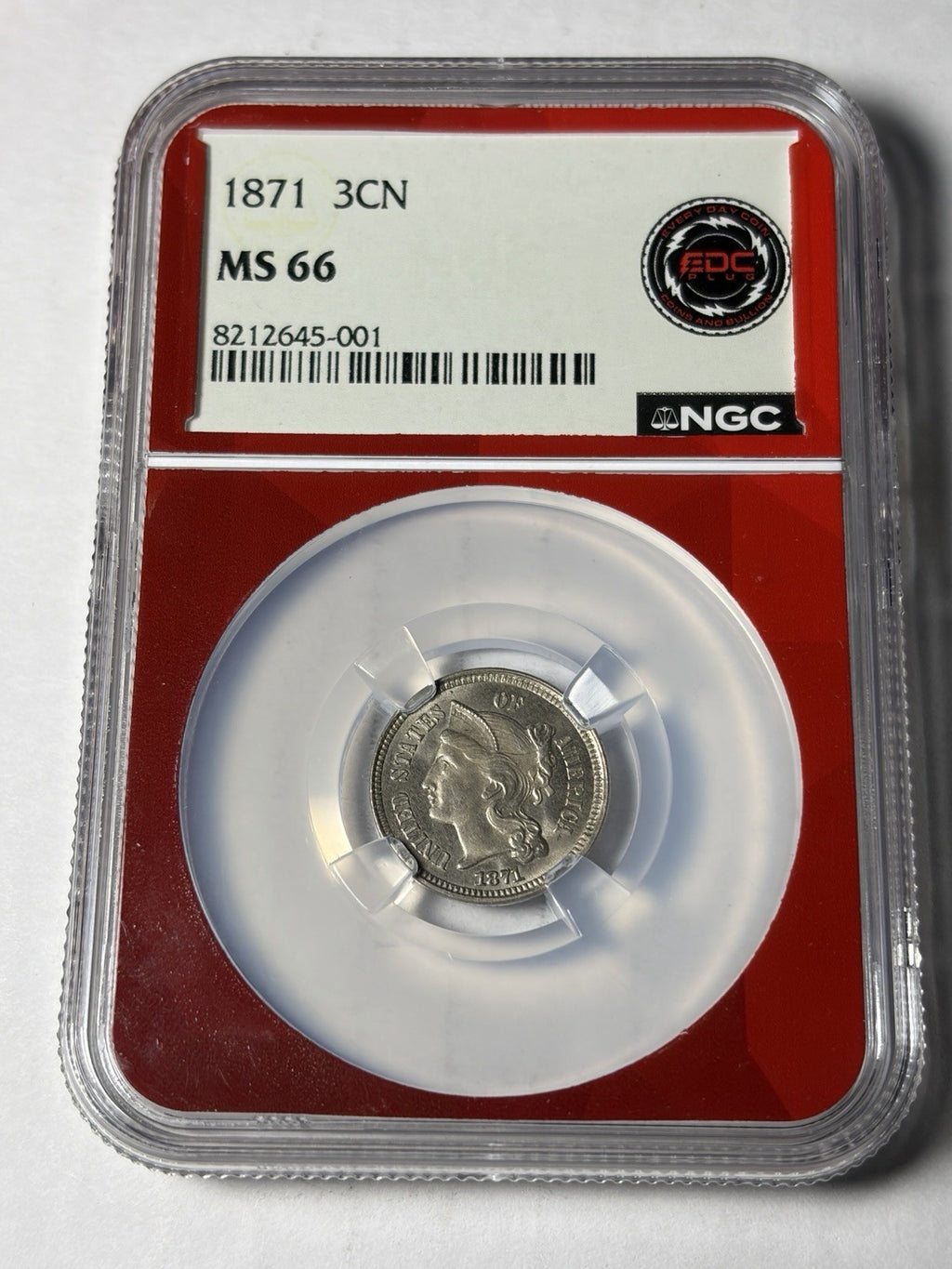 1871 NGC MS66 Three Cent Nickel High Grade