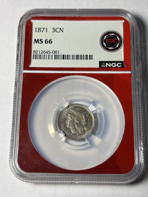 1871 NGC MS66 Three Cent Nickel High Grade