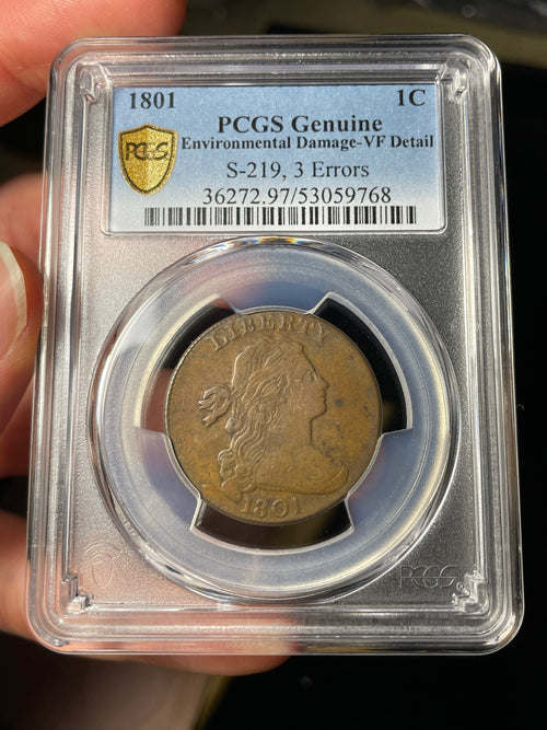 1801 PCGS VF Details Draped Bust Large Cent S-219 3 Errors RARE