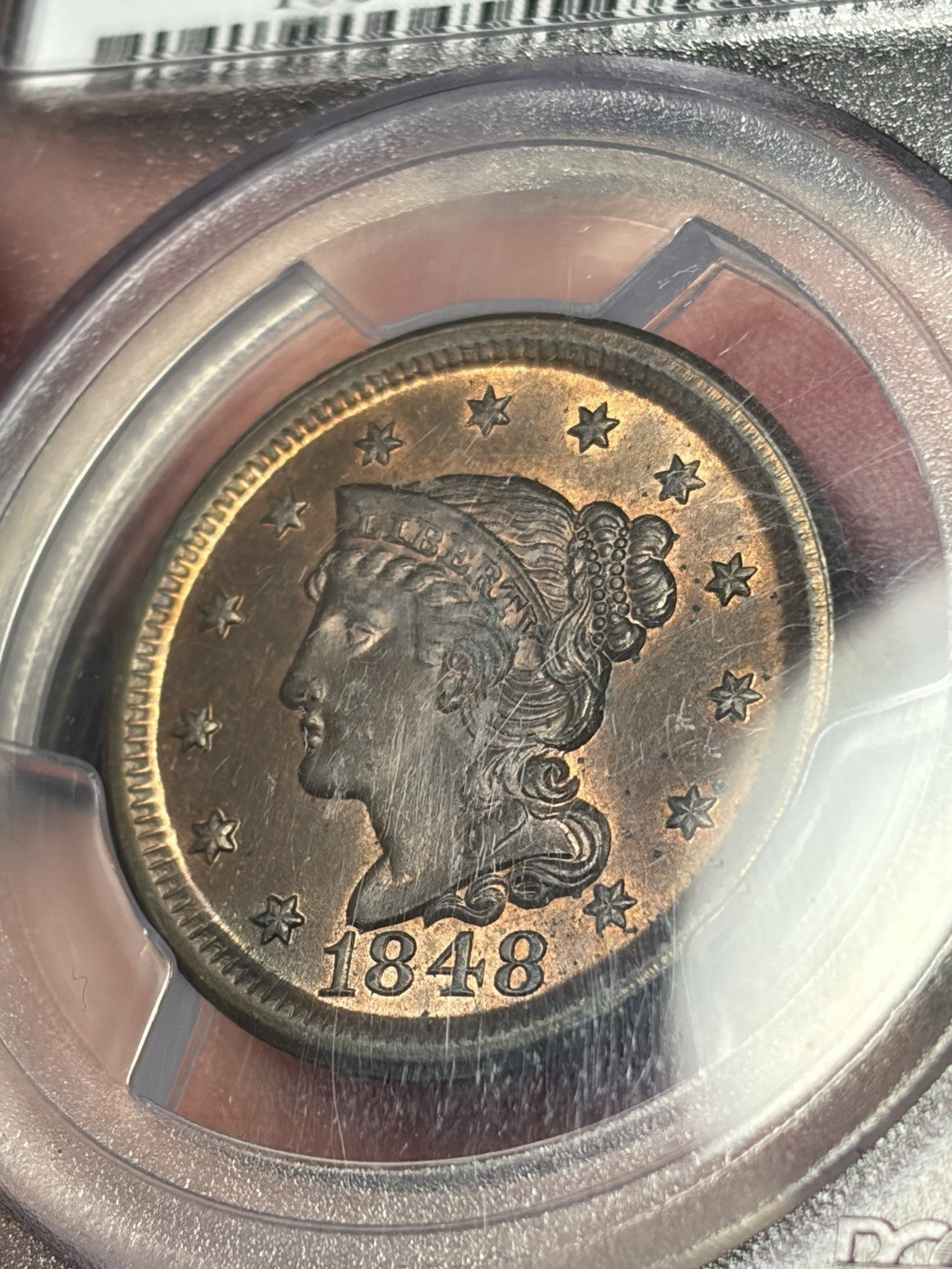 1848 PCGS MS65 RB CAC Braided Hair Large Cent