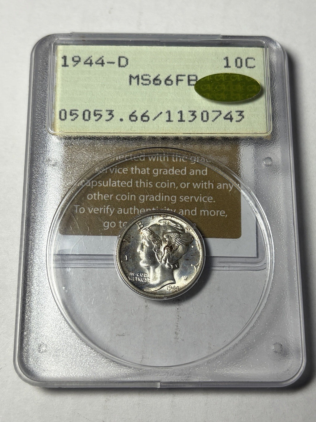 1944-D PCGS MS66 FB GOLD CAC Mercury Dime Rattler
