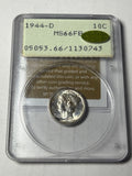 1944-D PCGS MS66 FB GOLD CAC Mercury Dime Rattler
