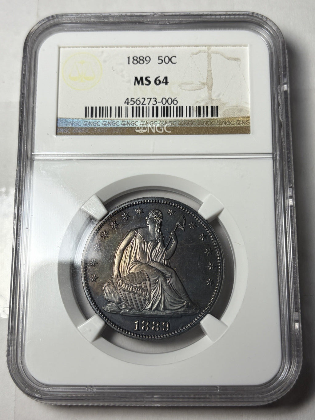 1889 NGC MS64 Seated Liberty Half Dollar Toned