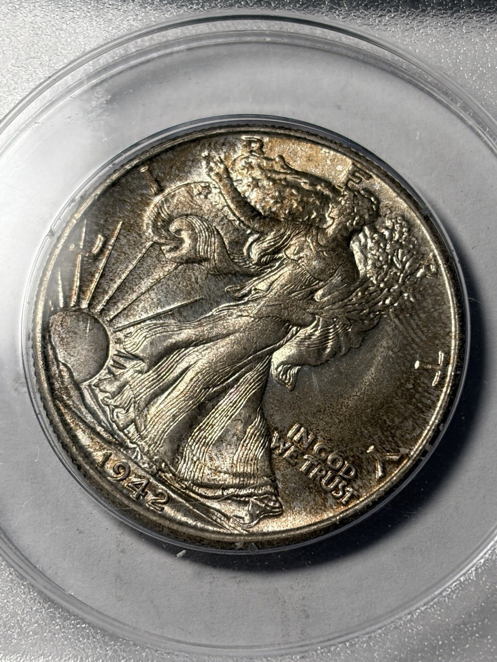 1942 PCGS MS65 Walking Liberty Half Dollar Rattler Toned